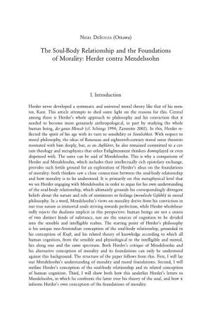 The Soul-Body Relationship and the Foundations of Morality: Herder Contra Mendelssohn