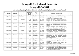 Junagadh Agricultural University Junagadh-362 001