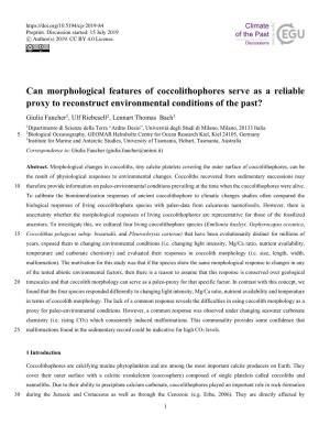 Can Morphological Features of Coccolithophores Serve As A