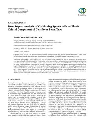 Drop Impact Analysis of Cushioning System with an Elastic Critical Component of Cantilever Beam Type