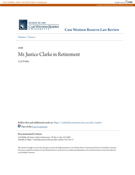 Mr. Justice Clarke in Retirement Carl Wittke