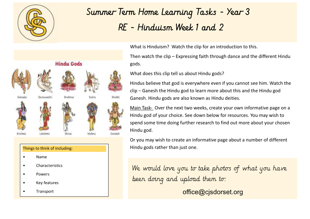 Summer Term Home Learning Tasks - Year 3