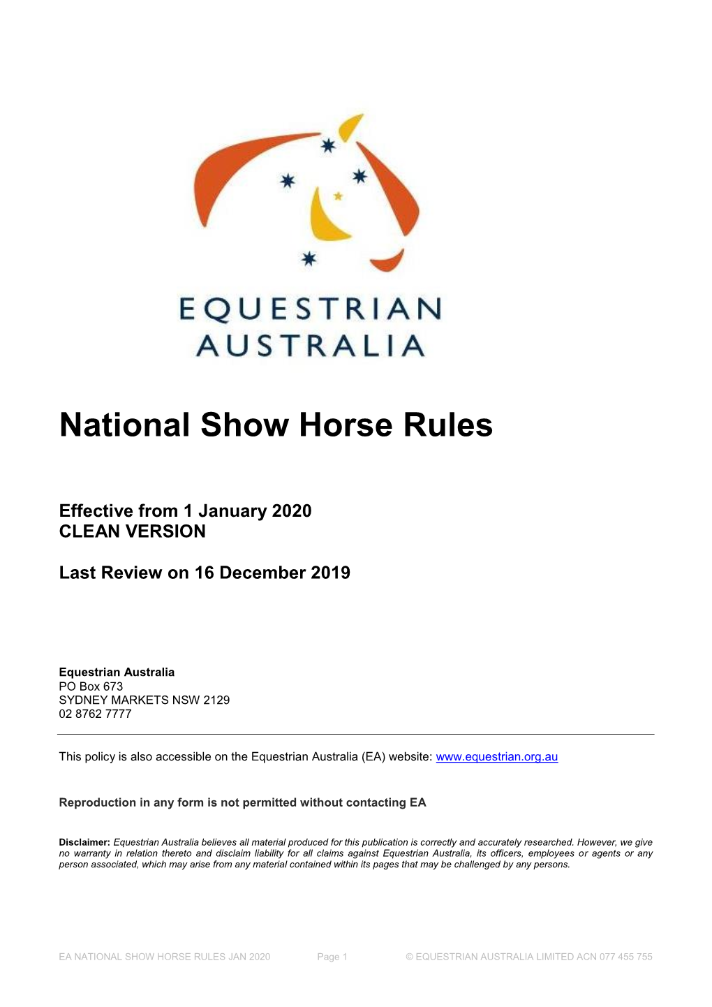 National Show Horse Rules