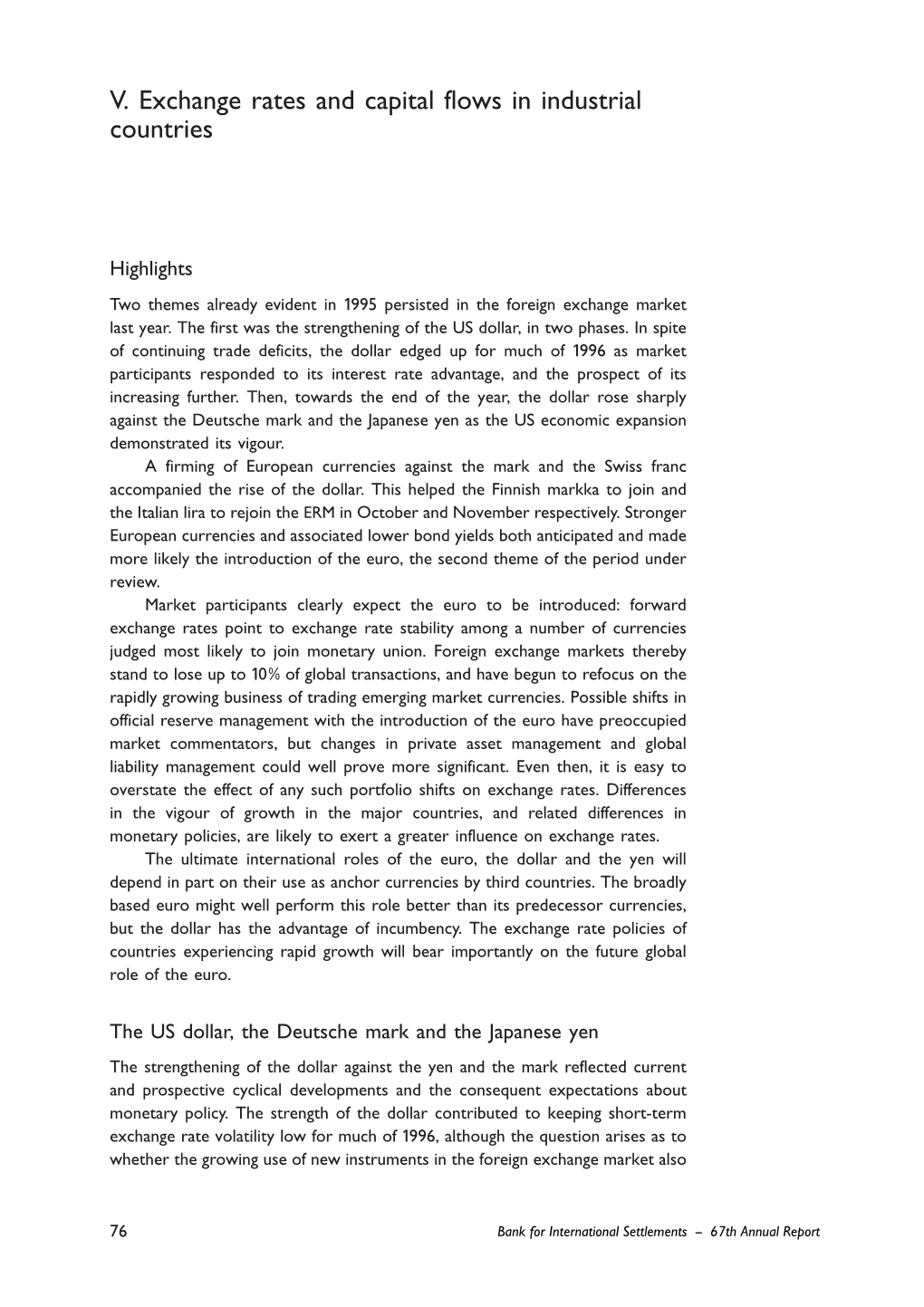 V. Exchange Rates and Capital Flows in Industrial Countries