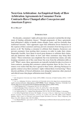 Next-Gen Arbitration: an Empirical Study of How Arbitration Agreements in Consumer Form Contracts Have Changed After Concepcion and American Express