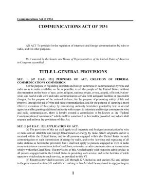 Communications Act of 1934: As Amended by Telecom Act of 1996