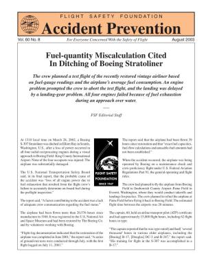 Fuel-Quantity Miscalculation Cited in Ditching of Boeing Stratoliner