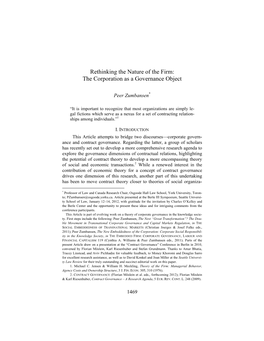 Rethinking the Nature of the Firm: the Corporation As a Governance Object