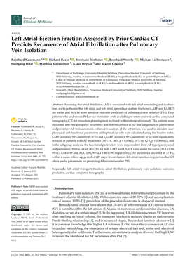 Left Atrial Ejection Fraction Assessed by Prior Cardiac CT Predicts Recurrence of Atrial Fibrillation After Pulmonary Vein Isolation
