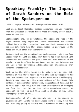 Speaking Frankly: the Impact of Sarah Sanders on the Role of the Spokesperson