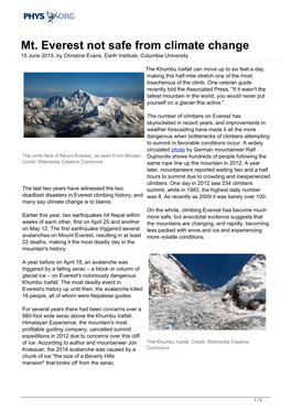 Mt. Everest Not Safe from Climate Change 15 June 2015, by Christine Evans, Earth Institute, Columbia University