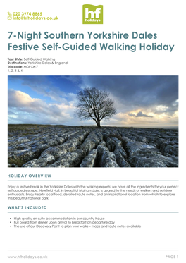 7-Night Southern Yorkshire Dales Festive Self-Guided Walking Holiday