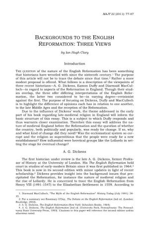 Backgrounds to the English Reformation: Three Views