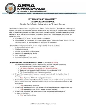 INTRODUCTION to BIOSAFETY INSTRUCTOR WORKBOOK Biosafety Curriculum for Undergraduate and Graduate Students