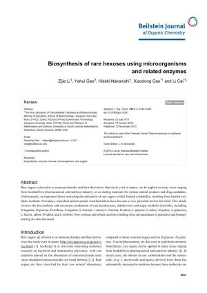 Biosynthesis of Rare Hexoses Using Microorganisms and Related Enzymes
