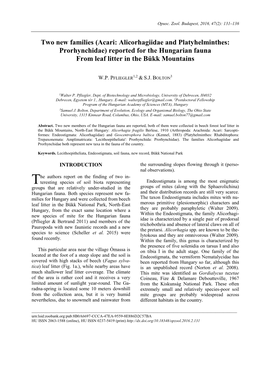 Acari: Alicorhagiidae and Platyhelminthes: Prorhynchidae) Reported for the Hungarian Fauna from Leaf Litter in the Bükk Mountains