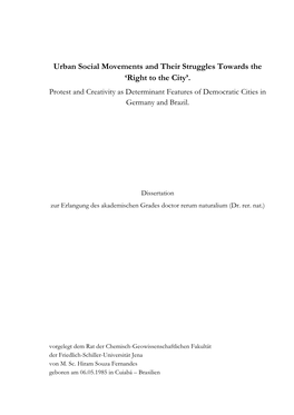 Urban Social Movements and Their Struggles Towards the Right to The