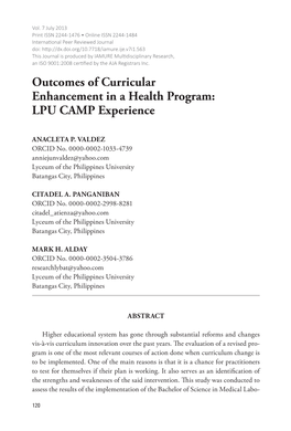 Outcomes of Curricular Enhancement in a Health Program: LPU CAMP Experience