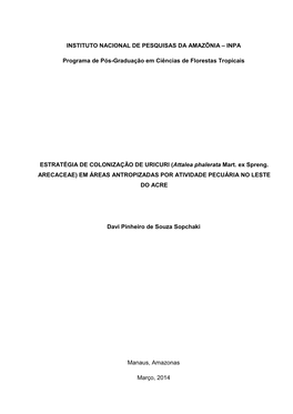 INSTITUTO NACIONAL DE PESQUISAS DA AMAZÔNIA – INPA Programa De Pós-Graduação Em Ciências De Florestas Tropicais Davi Pinh