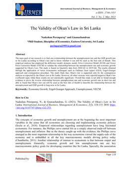 The Validity of Okun‟S Law in Sri Lanka