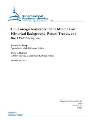 U.S. Foreign Assistance to the Middle East: Historical Background, Recent Trends, and the FY2016 Request