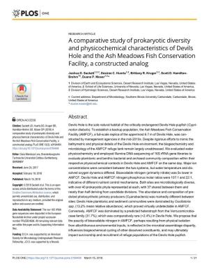 A Comparative Study of Prokaryotic Diversity and Physicochemical Characteristics of Devils Hole and the Ash Meadows Fish Conservation Facility, a Constructed Analog