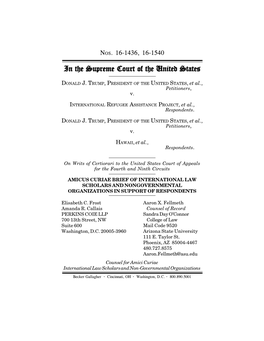 Amicus Curiae Brief of International Law Scholars and Nongovernmental Organizations in Support of Respondents