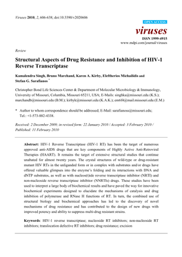 Structural Aspects of Drug Resistance and Inhibition of HIV-1 Reverse Transcriptase