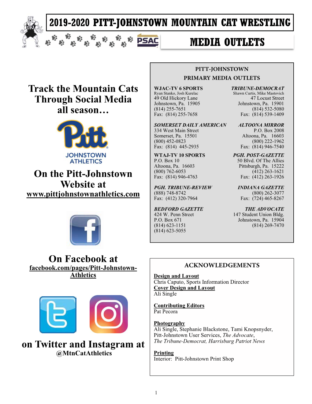 2019-2020 Pitt-Johnstown Mountain Cat Wrestling