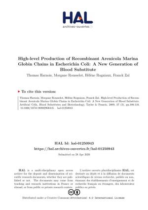 High-Level Production of Recombinant Arenicola Marina Globin Chains In