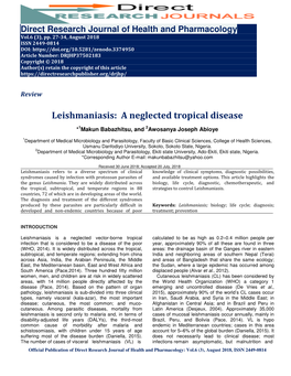 Leishmaniasis: a Neglected Tropical Disease