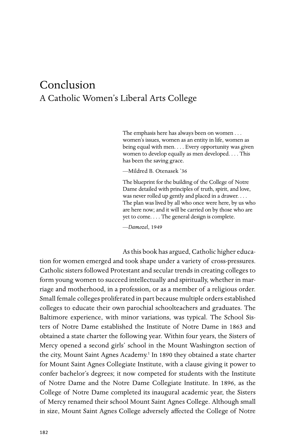 Conclusion a Catholic Women's Liberal Arts College