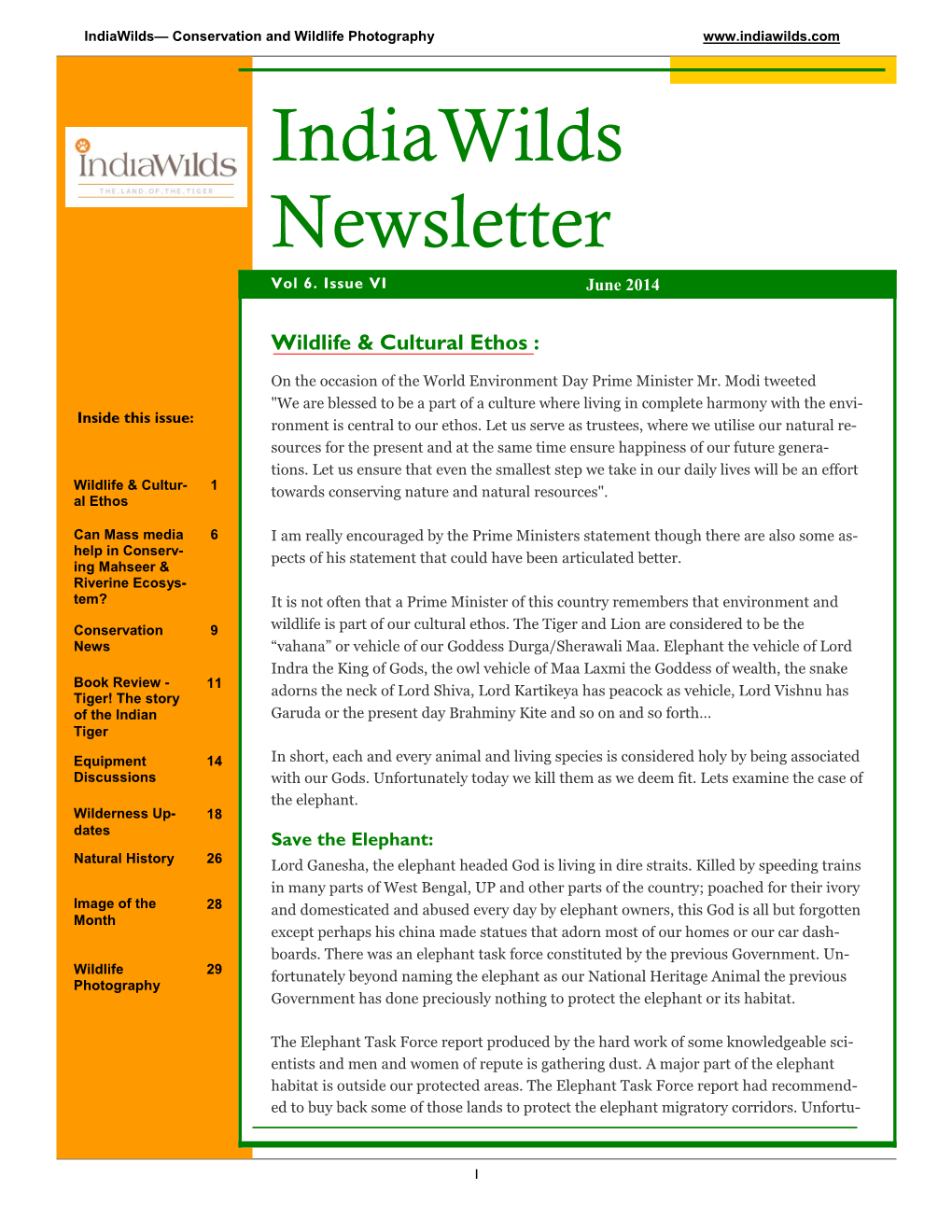Indiawilds Newsletter Vol 6