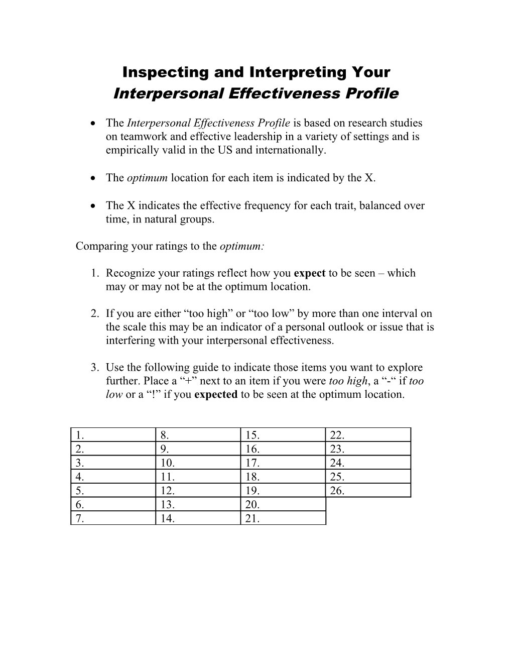 Instructions for the Interpersonal Effectiveness Profile