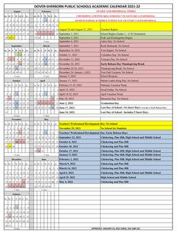 DOVER-SHERBORN PUBLIC SCHOOLS ACADEMIC CALENDAR 2021-22 August February START and DISMISSAL TIMES