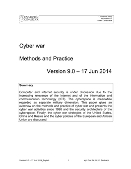 Cyber War Methods and Practice Version 9.0 – 17 Jun 2014