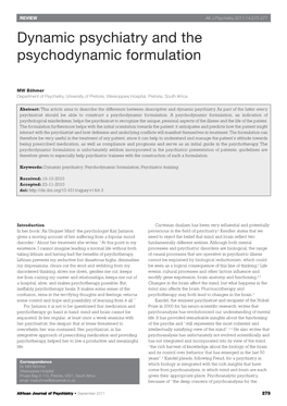 Dynamic Psychiatry and the Psychodynamic Formulation