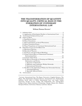The Transformation of Quantity Into Quality: Critical Mass in the Formation of Customary International Law