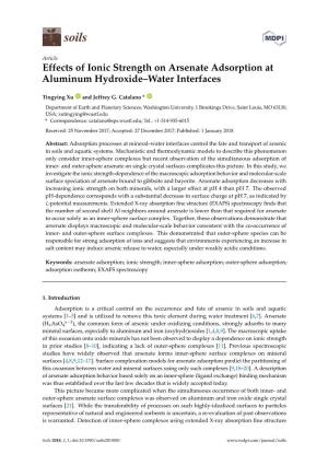 Effects of Ionic Strength on Arsenate Adsorption at Aluminum Hydroxide–Water Interfaces