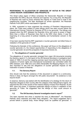 ASSESSMENT and PROSPECTS the Great Lakes Region of Africa Comprises the Democratic Republic of Congo (Hereinafter the DRC), Burundi, Rwanda and Uganda