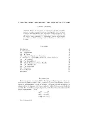 K-Theory, Bott Periodicity, and Elliptic Operators