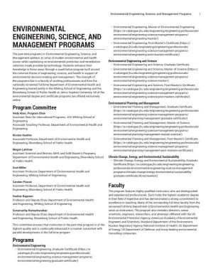 Environmental Engineering, Science, and Management Programs 1