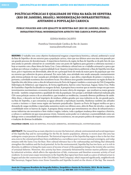 Políticas Públicas E Qualidade De Vida Na Baía De Sepetiba (Rio De Janeiro, Brasil): Modernização Infraestrutural Afetando a População Carioca