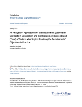 Of Contracts in Connecticut and the Restatement (Second) and (Third) of Torts in Washington: Realizing the Restatements' Objectives in Practice