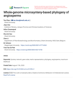 Whole-Genome Microsynteny-Based Phylogeny of Angiosperms Tao