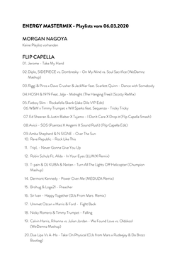 Playlists Vom 06.03.2020 MORGAN NAGOYA FLIP CAPELLA