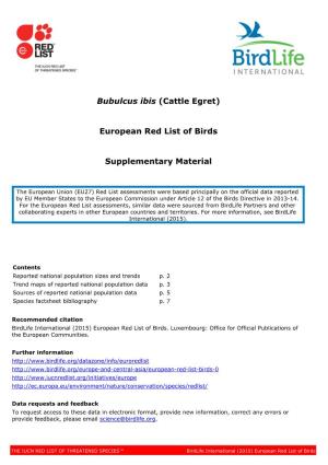 Bubulcus Ibis (Cattle Egret) European Red List of Birds Supplementary Material