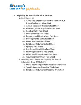 8. Eligibility for Special Education Services A