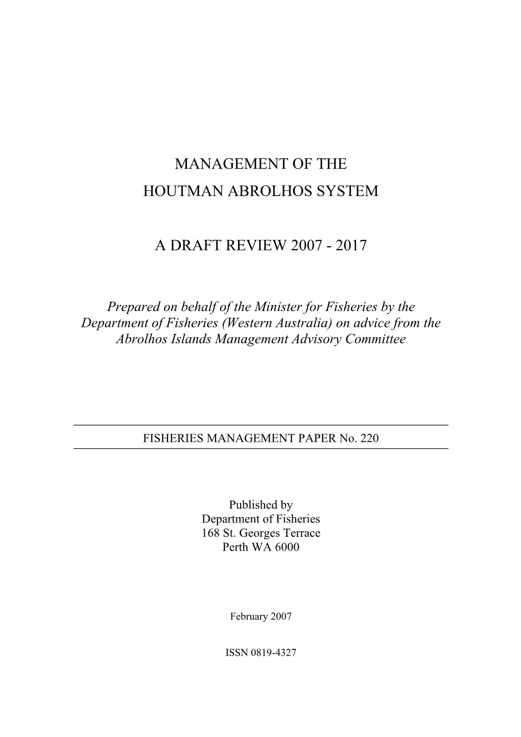 Management of the Houtman Abrolhos System