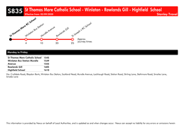 St Thomas More Catholic School - Winlaton - Rowlands Gill - Highfield School Effective From: 02/09/2020 Stanley Travel